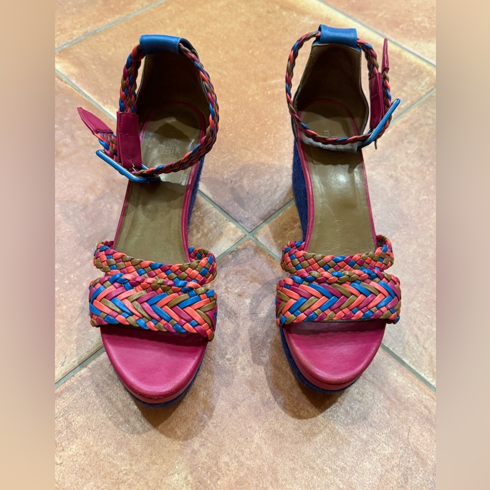 Hermes Multicolor Braided Platform Sandals